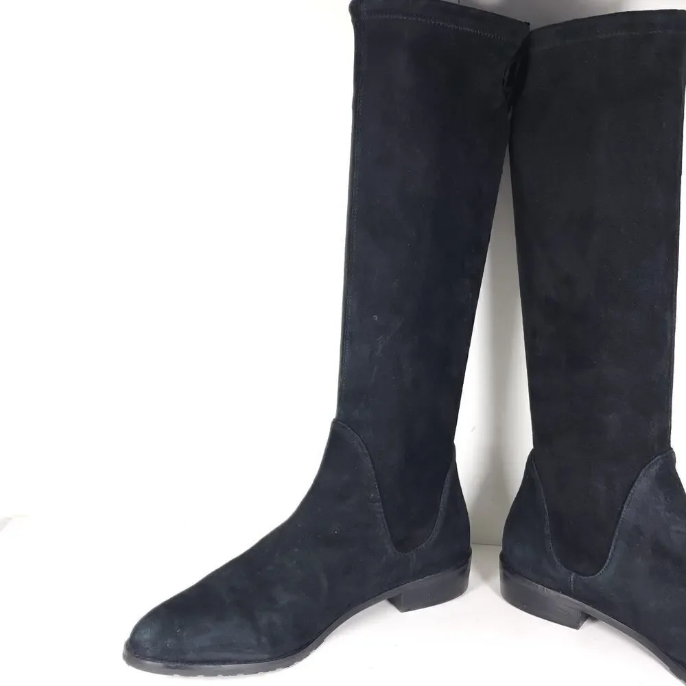 Stuart Weitzman Women's Lilene US 9 Black Suede Stretch Pull On Knee High Boots